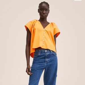 🧡 Mango Orange V‑Neck Front Tie Top – Size M